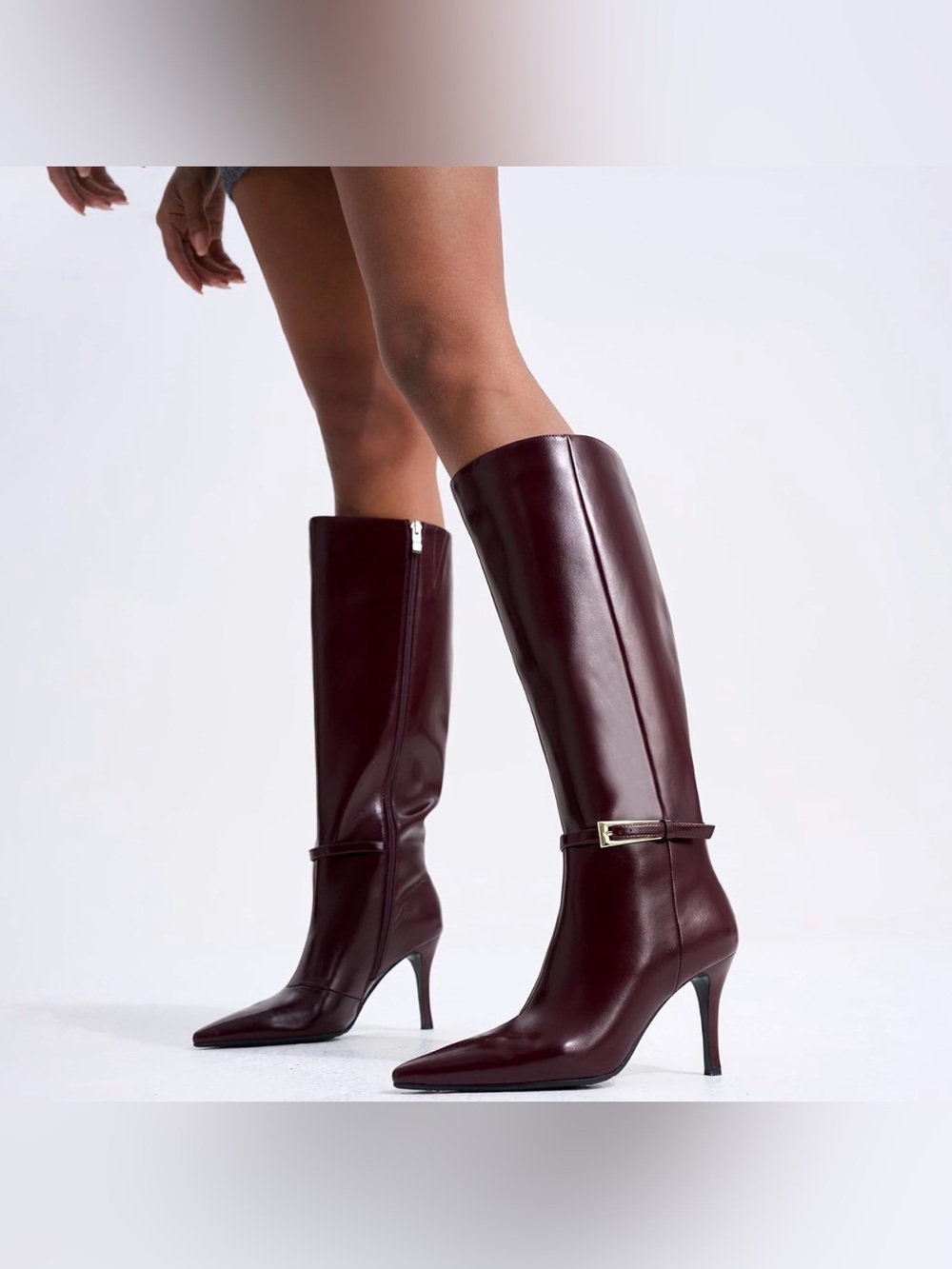 NEW Knee High Boots Women Stiletto Heel 3.3in, Side Zipper Pointed Toe Size 11
